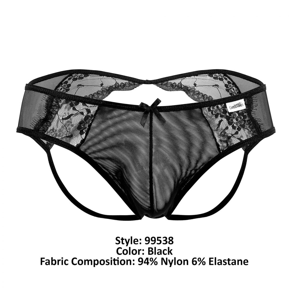 CandyMan 99538 Men's Underwear Lace Mesh Jockstrap Color Black