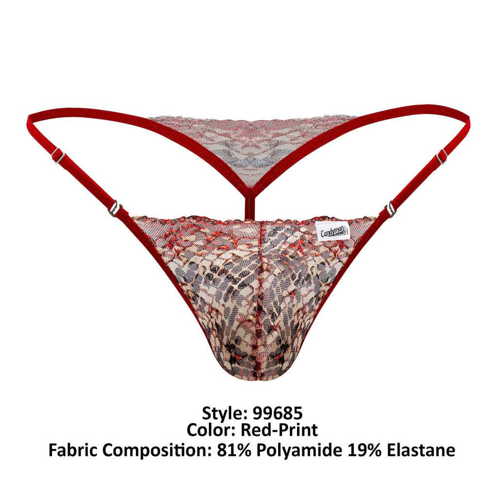 CandyMan Men's Underwear 99685 Lace Thongs Color Red-Print