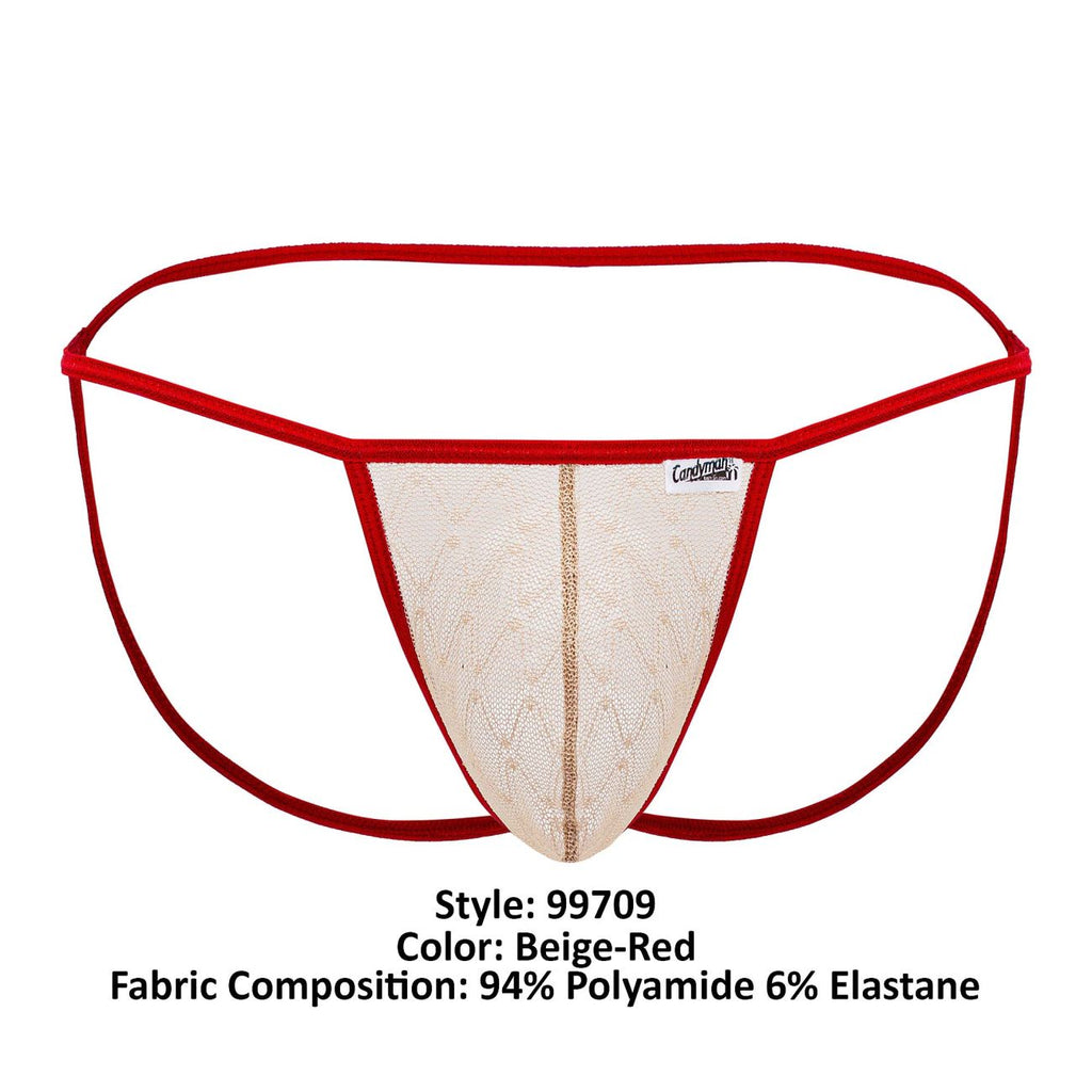 CandyMan Men's Underwear 99709 Micro Lace Jockstrap Color Beige-Red