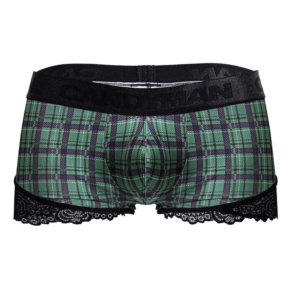 CandyMan Men's Underwear 99821 Back to School Trunks Color Green Plaid