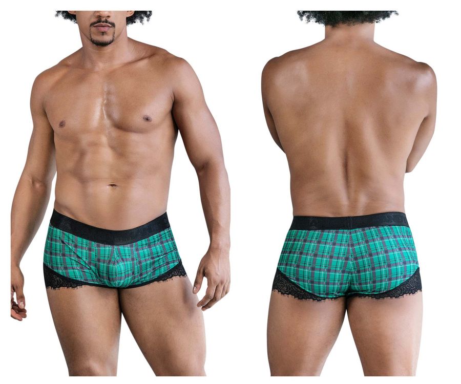CandyMan Men's Underwear 99821 Back to School Trunks Color Green Plaid