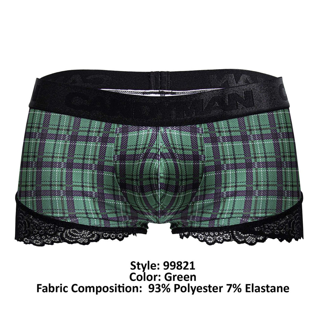 CandyMan Men's Underwear 99821 Back to School Trunks Color Green Plaid