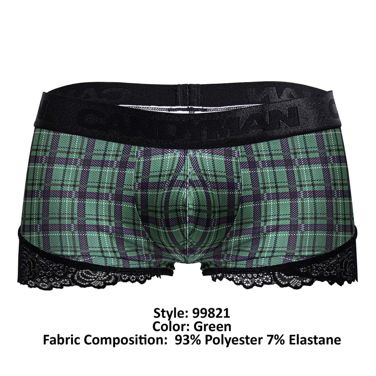 CandyMan Men's Underwear 99821 Back to School Trunks Color Green Plaid