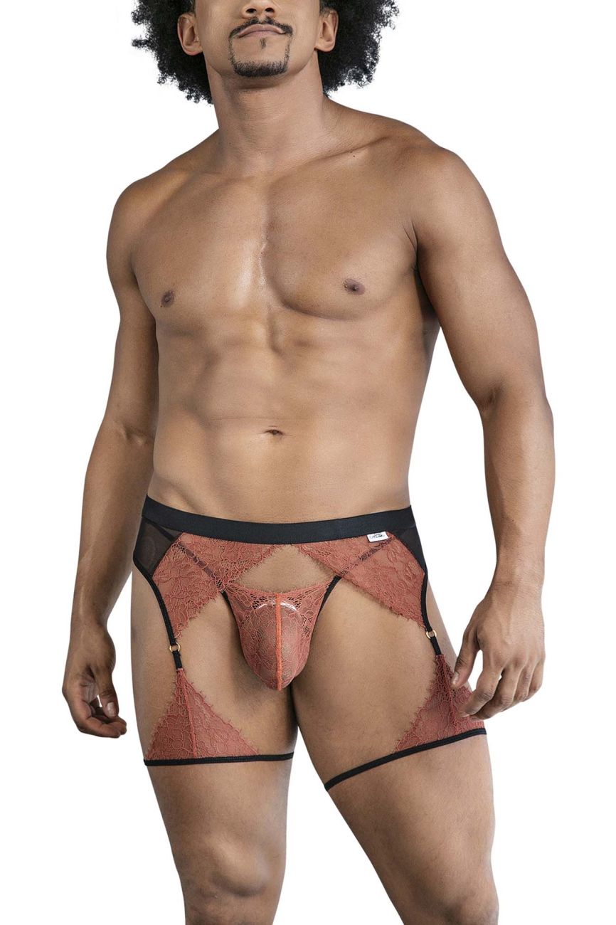 CandyMan 99854 Lace-Garter Outfit Color Black-Terracotta