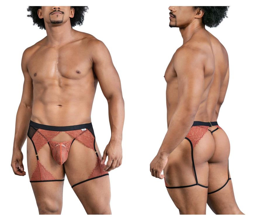 CandyMan 99854 Lace-Garter Outfit Color Black-Terracotta