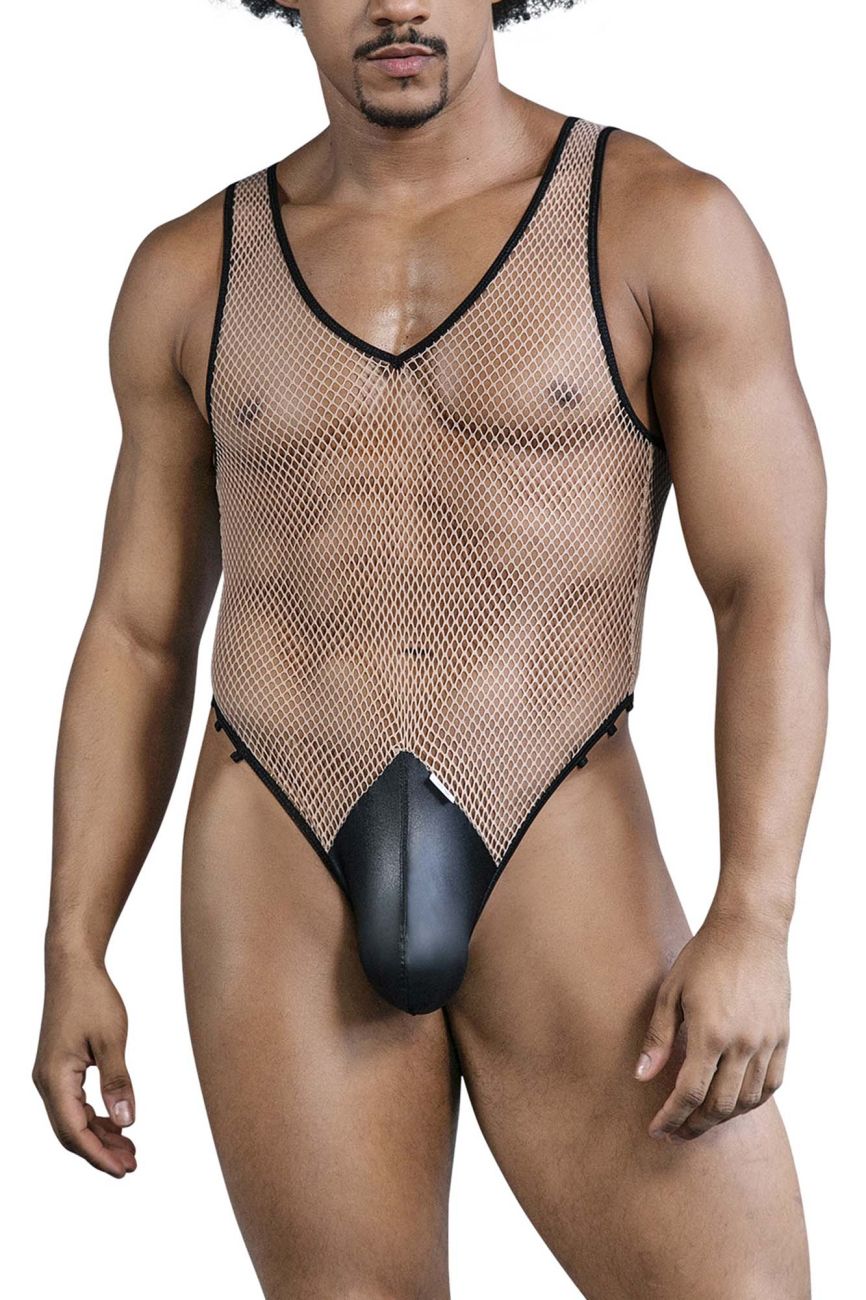 CandyMan 99858 Fishnet Bodysuit Color Beige-Black