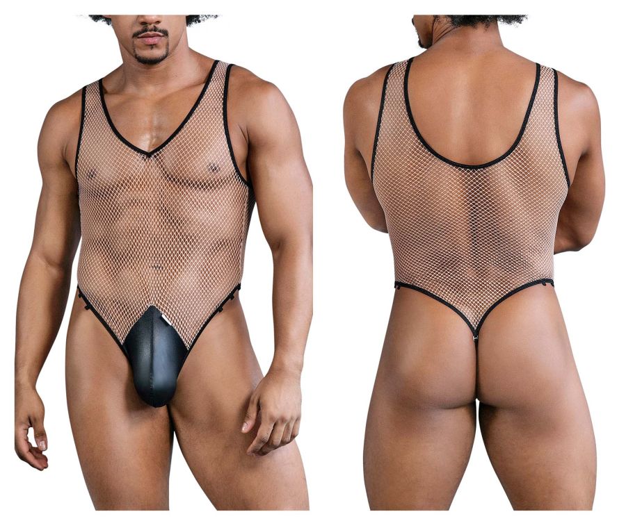CandyMan 99858 Fishnet Bodysuit Color Beige-Black