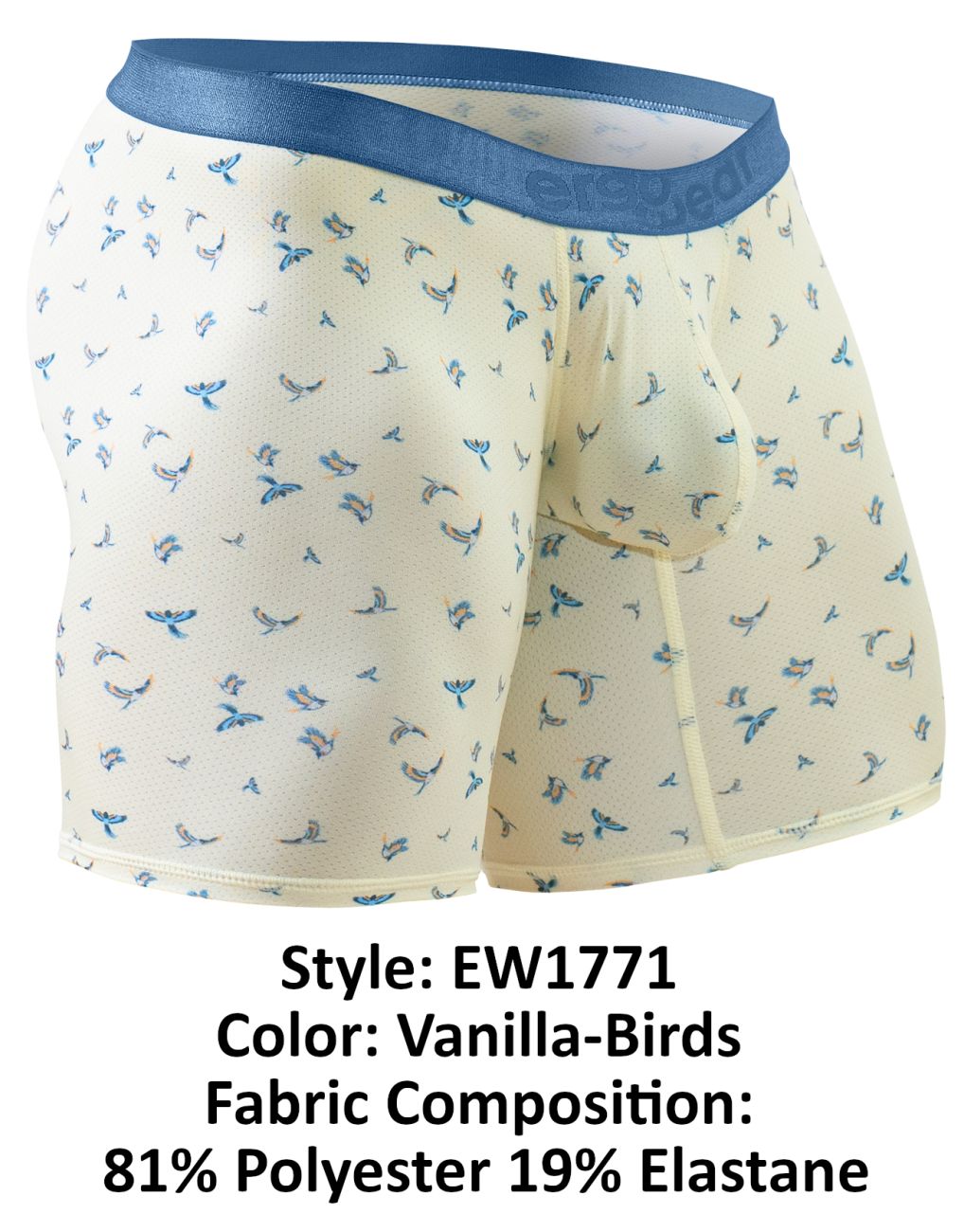 ErgoWear EW1771 SLK SE Boxer Briefs Color Vanilla-Birds