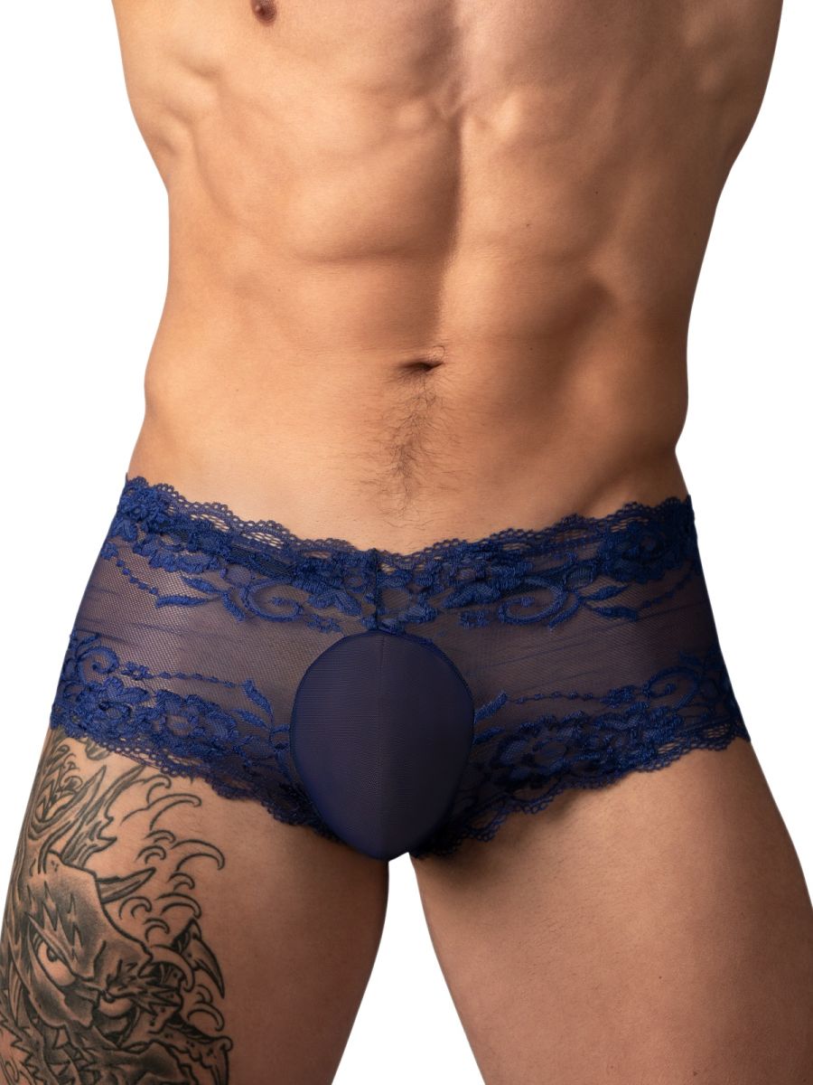 Male Power 127-280 Sassy Lace Mini Short Sheer Pouch Color Navy