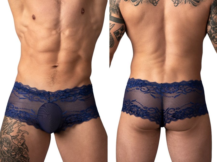Male Power 127-280 Sassy Lace Mini Short Sheer Pouch Color Navy