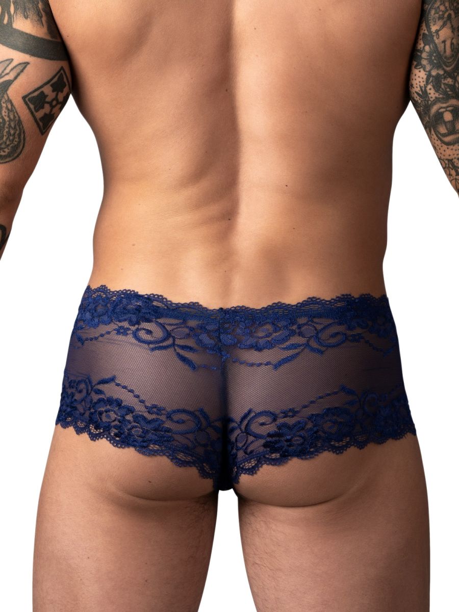 Male Power 127-280 Sassy Lace Mini Short Sheer Pouch Color Navy