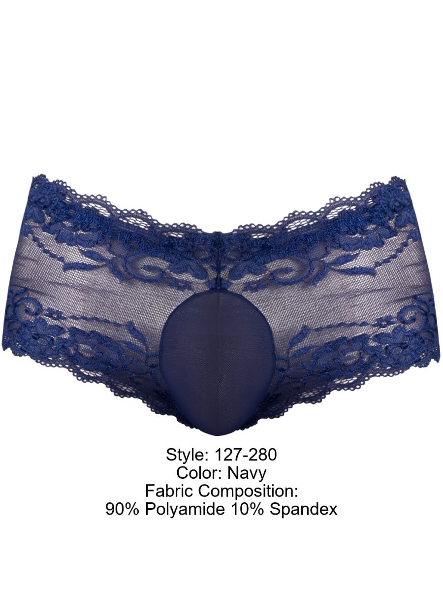 Male Power 127-280 Sassy Lace Mini Short Sheer Pouch Color Navy