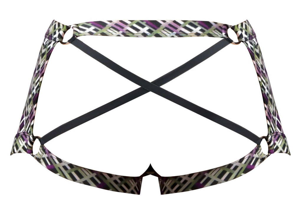 Male Power Men's Underwear 148-303 Gridlocked Strappy Back Short Color Printed