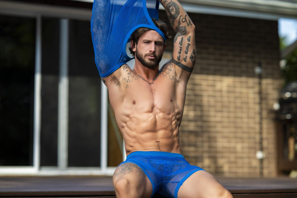 Male Power 152-11C Fishnet 2 Pouch Short Color Royal