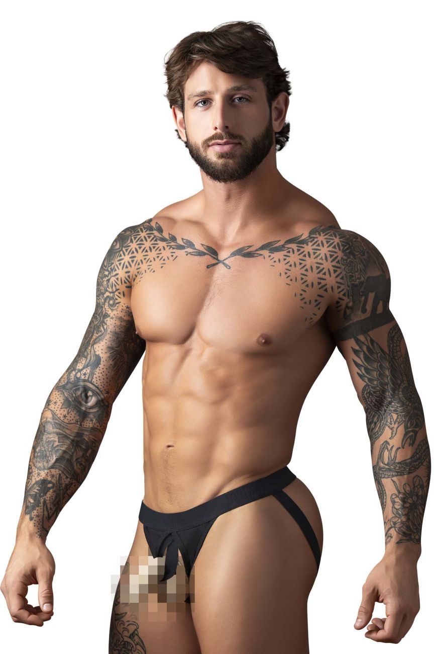 Male Power 348-304 Open Ended Jock Open Front Elastic Cock Ring Color Black