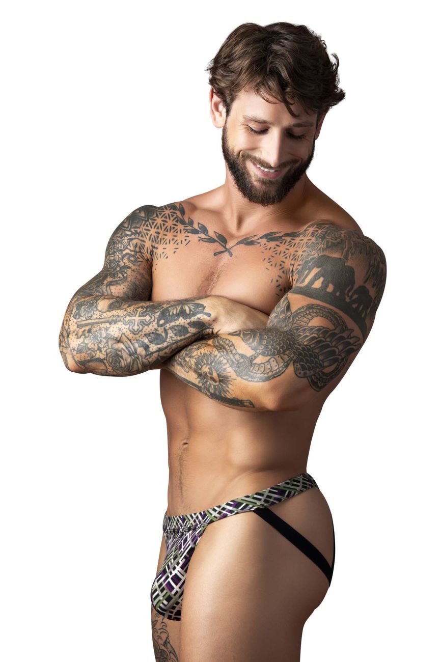 Male Power 351-303 Gridlocked Strappy Ring Jock Color Printed
