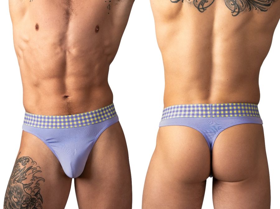 Male Power 413-306 So Comfy Gingham Thong in Purple Color Purple