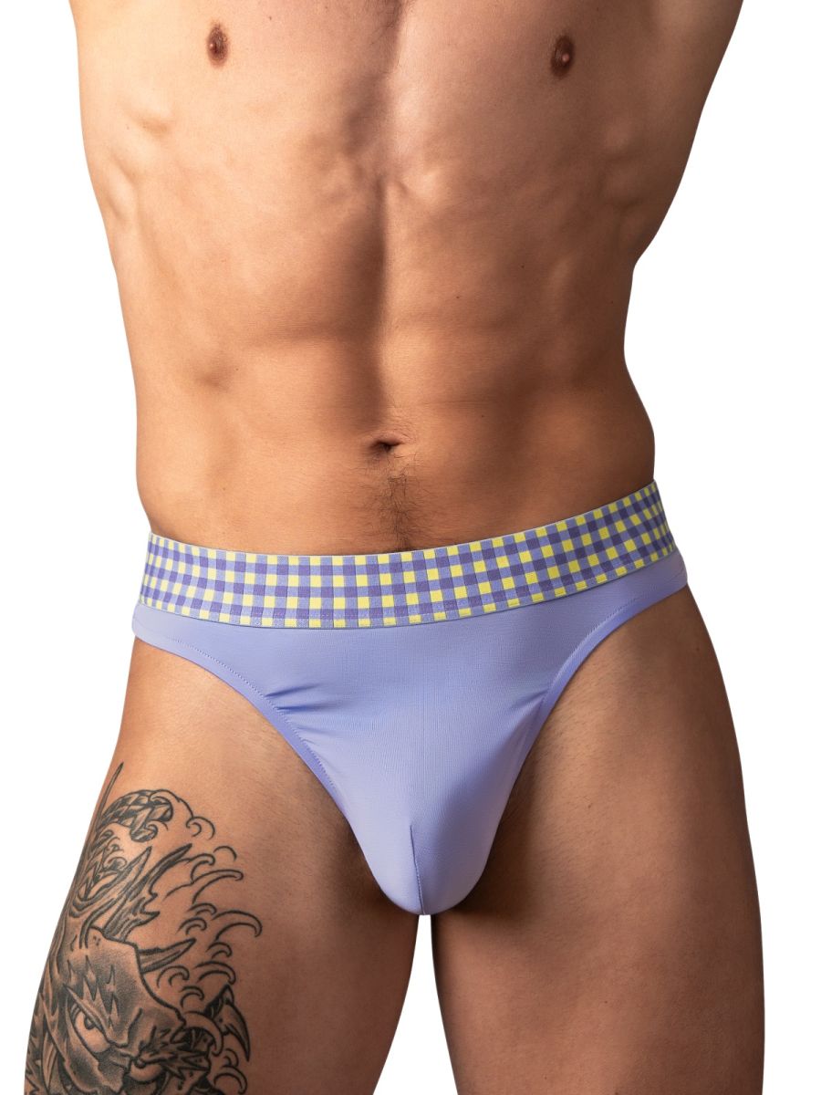 Male Power 413-306 So Comfy Gingham Thong in Purple Color Purple