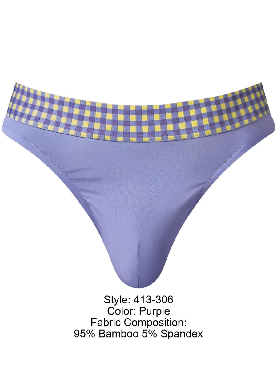 Male Power 413-306 So Comfy Gingham Thong in Purple Color Purple