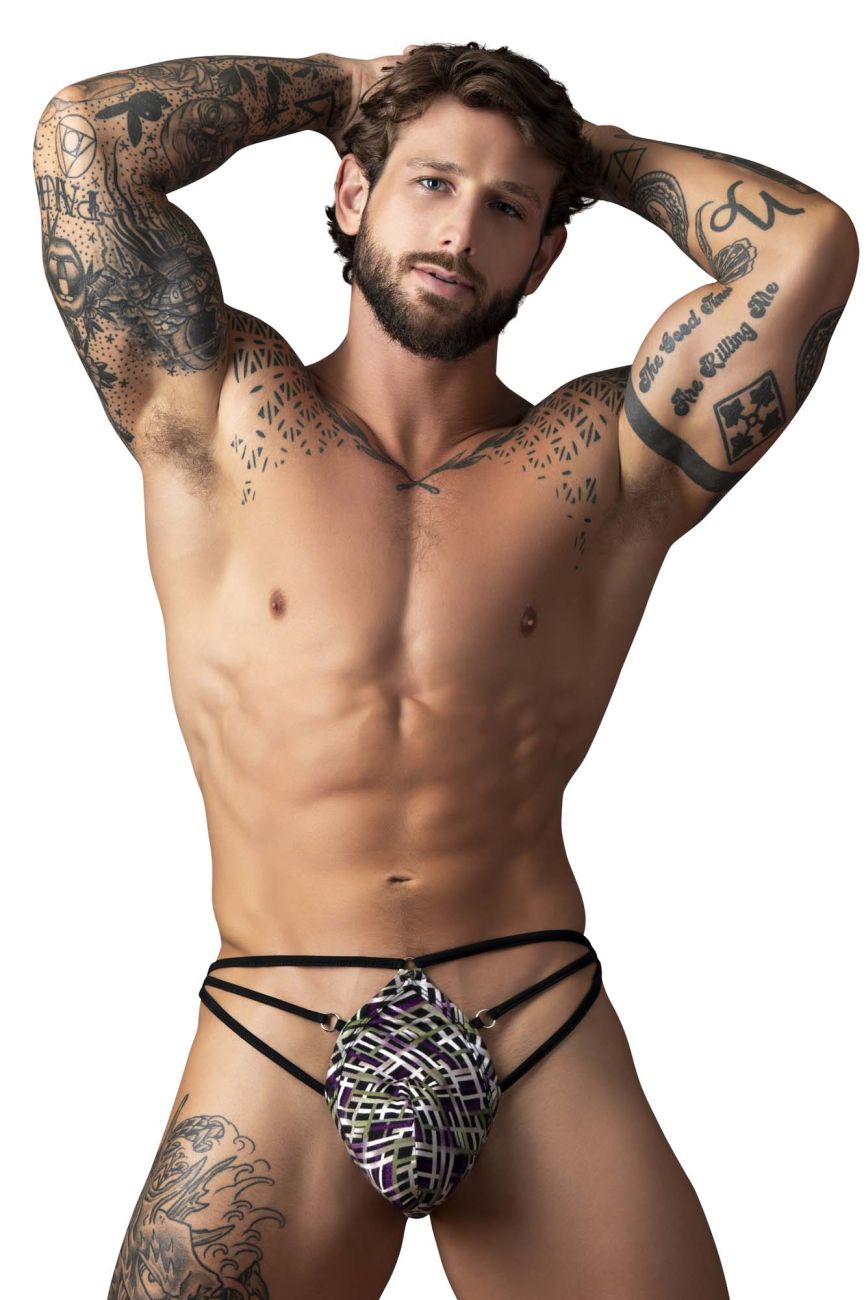 Male Power 419-303 Gridlocked Thong Straps-Rings Color Printed