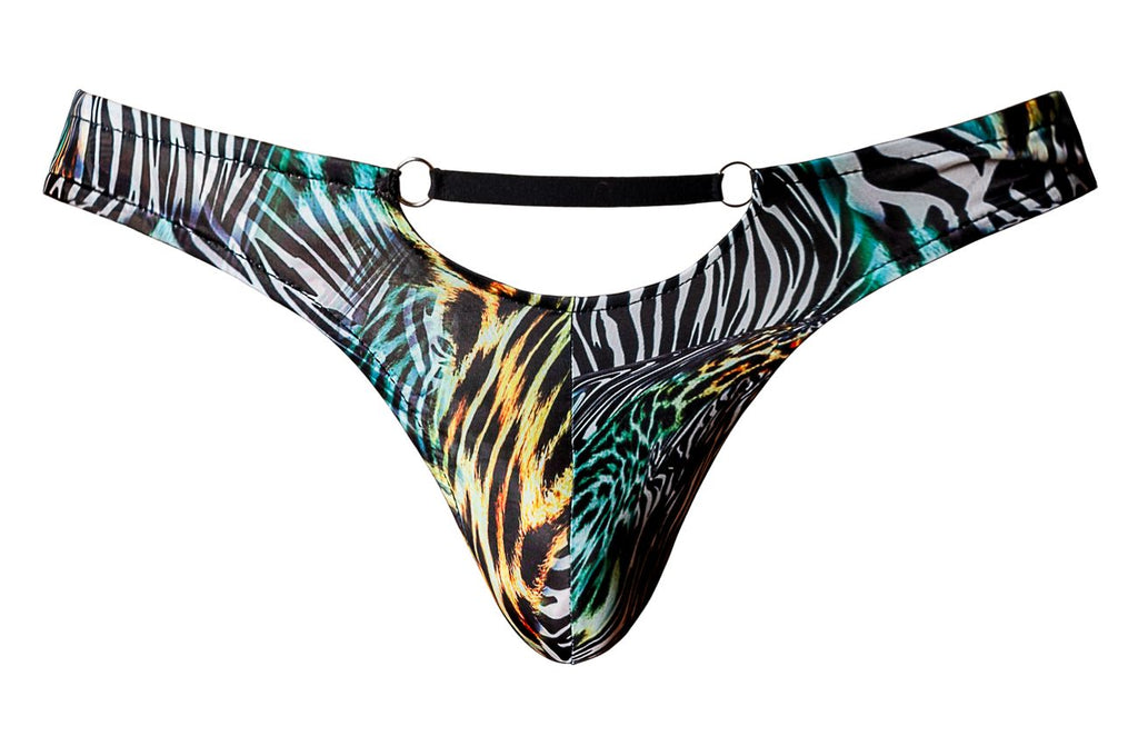 Male Power Men's Underwear 439-295 Go Wild Thong with 2 Rings Color Multi Animal