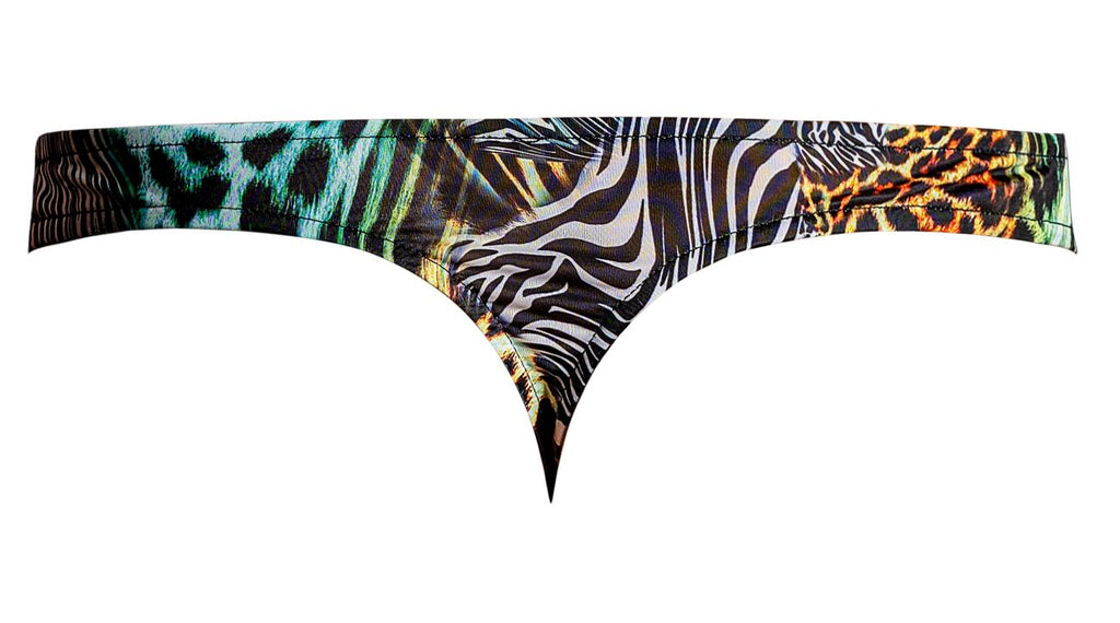 Male Power Men's Underwear 439-295 Go Wild Thong with 2 Rings Color Multi Animal