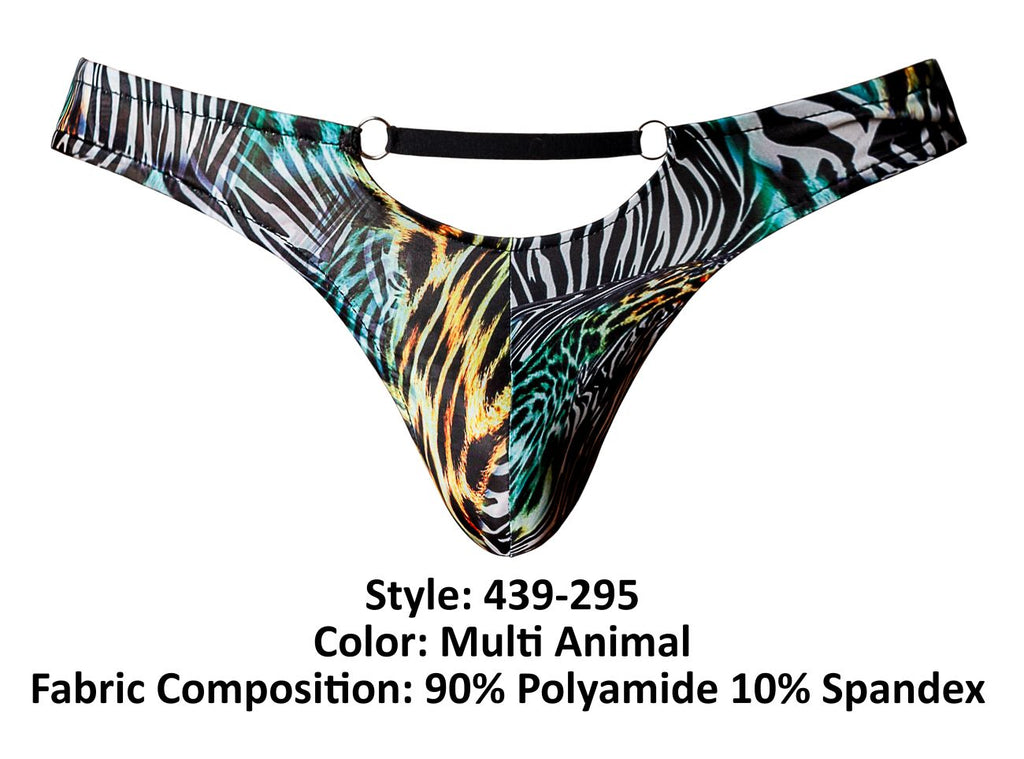 Male Power Men's Underwear 439-295 Go Wild Thong with 2 Rings Color Multi Animal