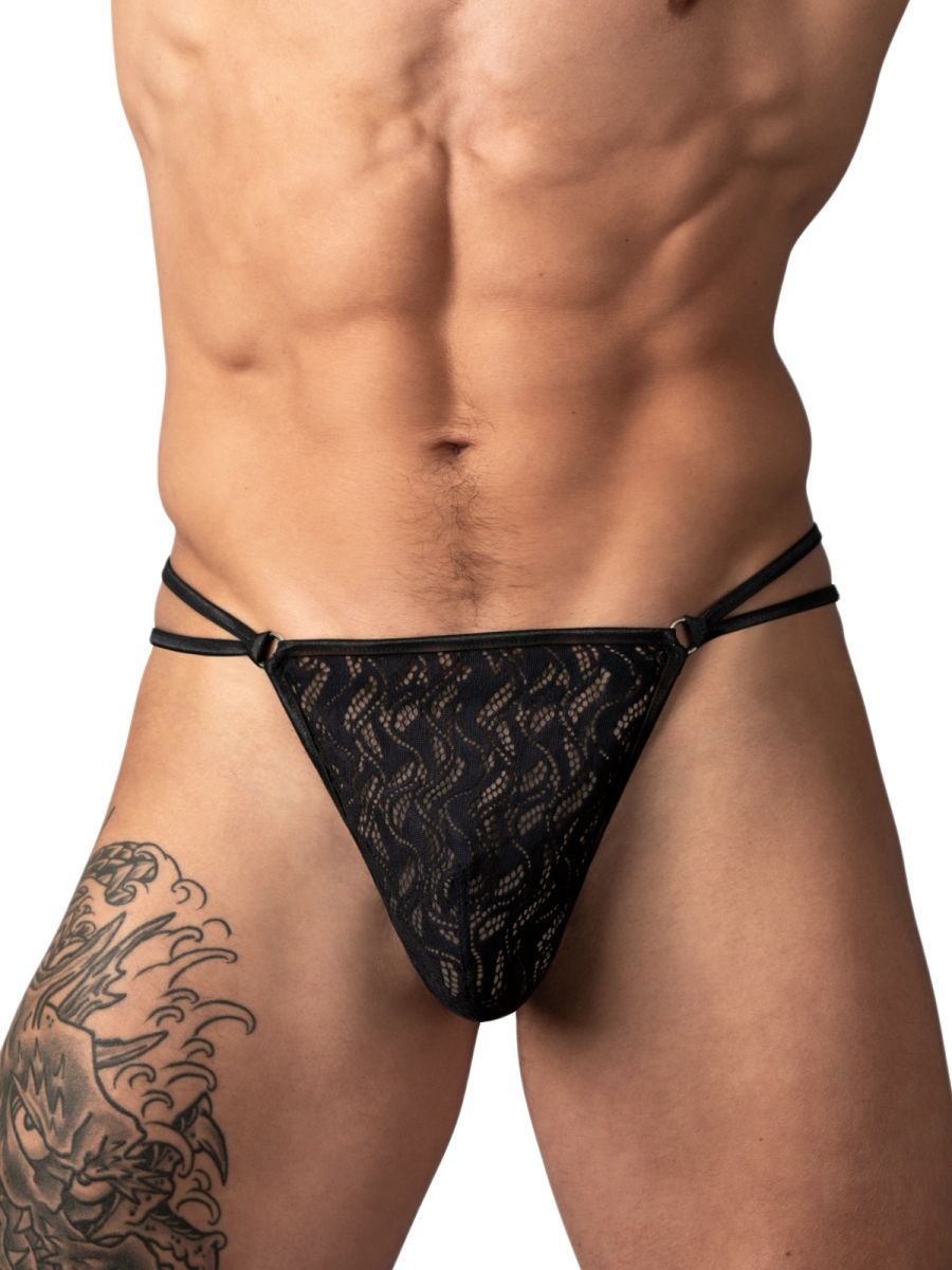 Male Power 456-305 Ripple Micro V-String Thong Color Black