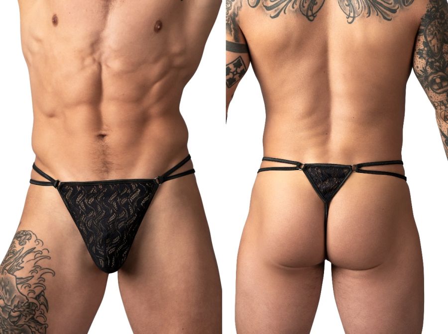 Male Power 456-305 Ripple Micro V-String Thong Color Black
