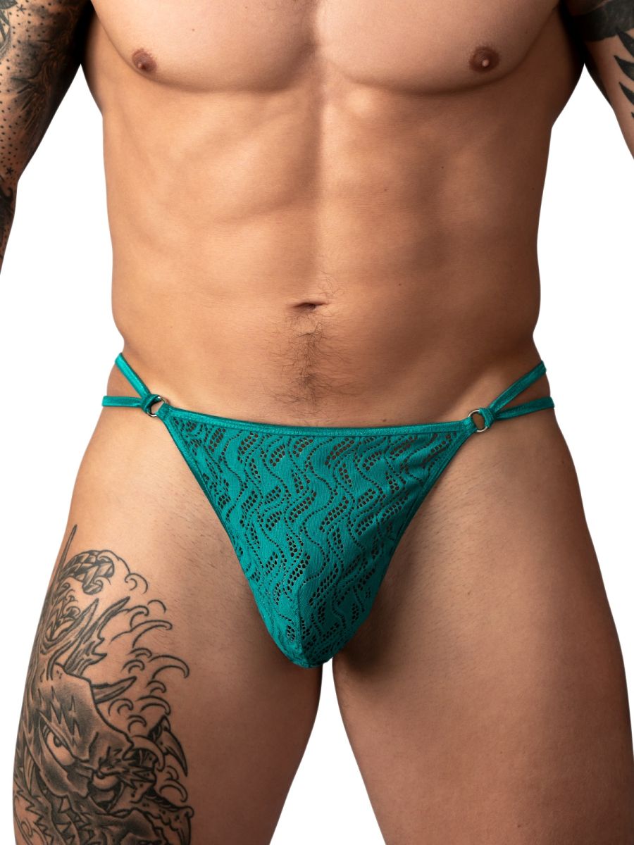 Male Power 456-305 Ripple Micro V-String Thong Color Teal