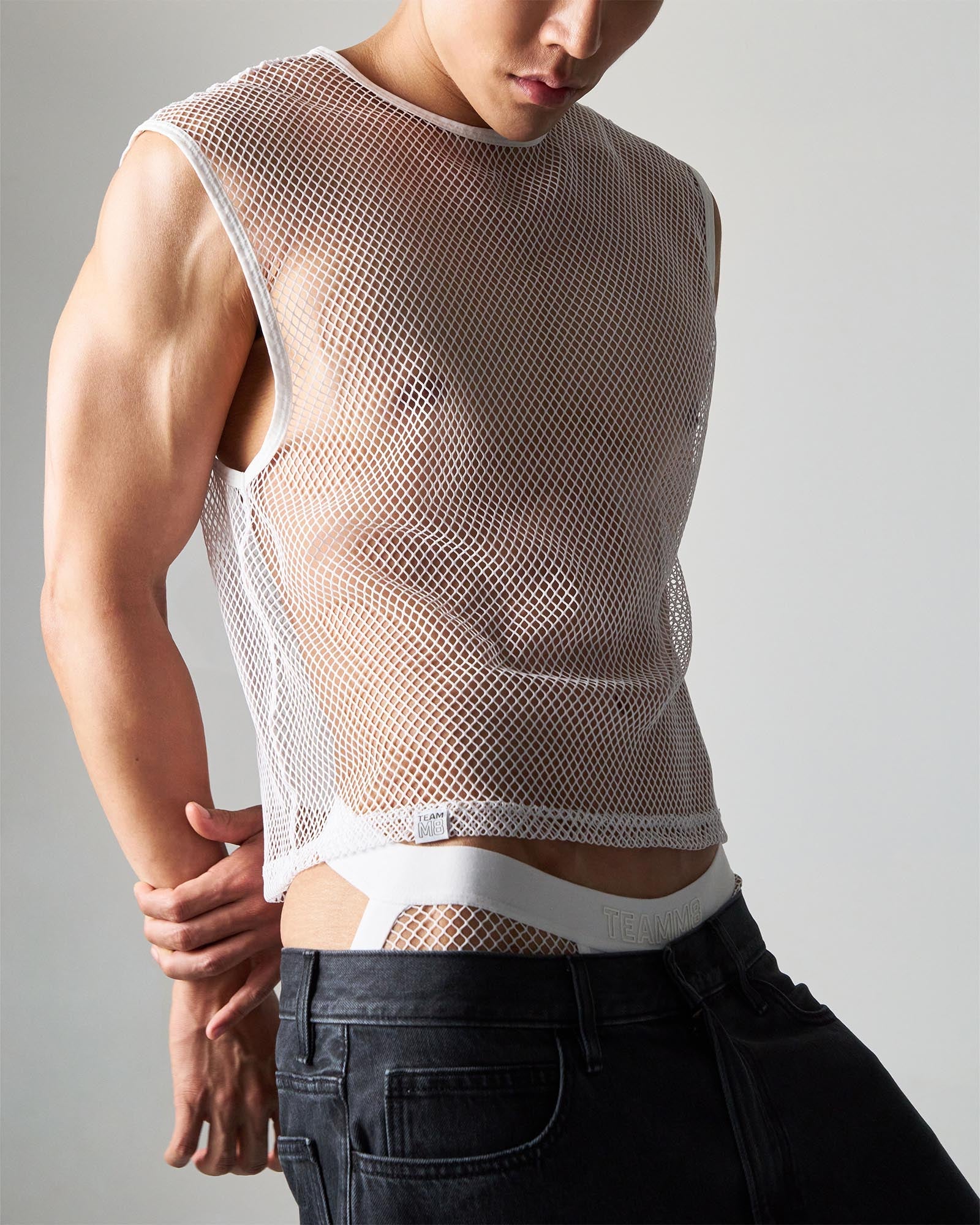 Edge Net Muscle Tank - Chalk