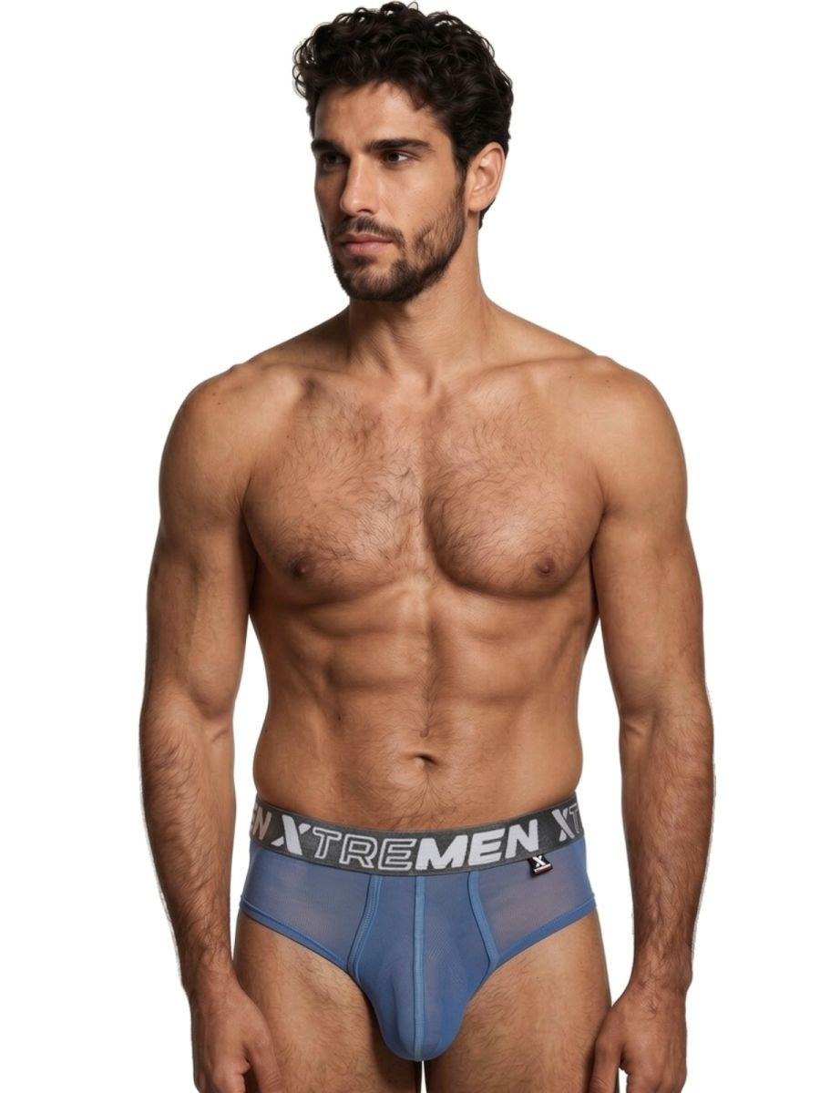 Xtremen 91262 Mens Underwear Sleek Microfiber Mesh Briefs Color Blue