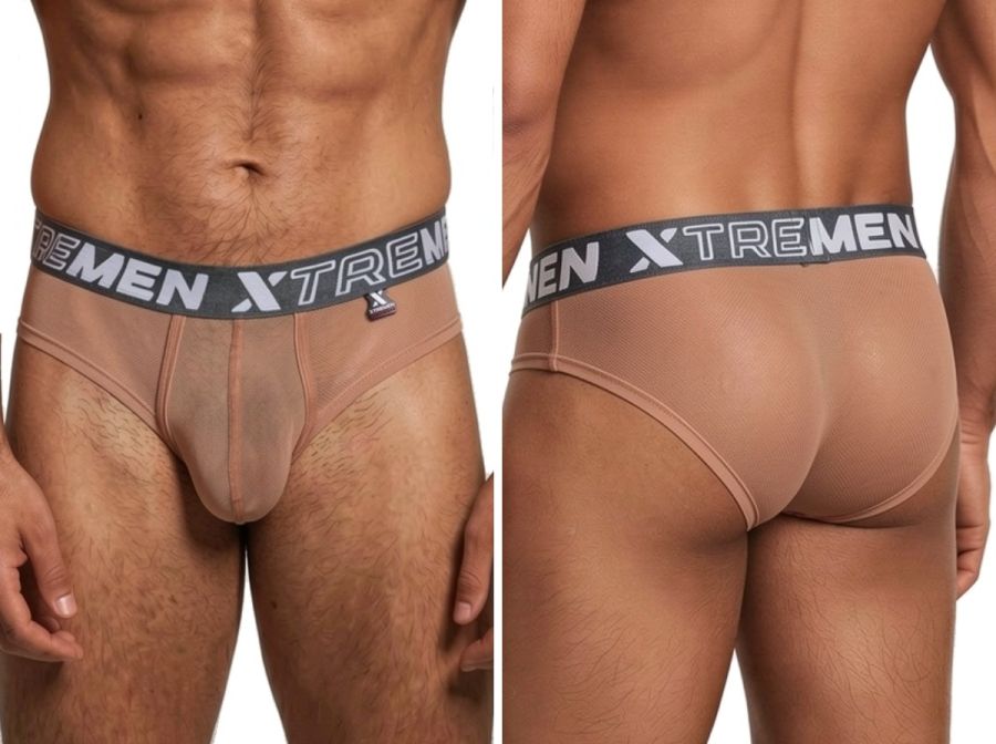 Xtremen 91262 Mens Underwear Sleek Microfiber Mesh Briefs Color Brown
