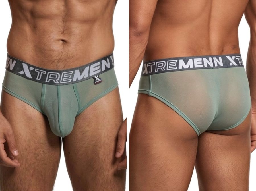 Xtremen 91262 Mens Underwear Sleek Microfiber Mesh Briefs Color Green