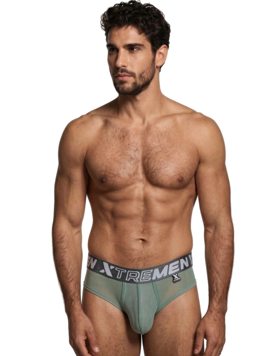 Xtremen 91262 Mens Underwear Sleek Microfiber Mesh Briefs Color Green