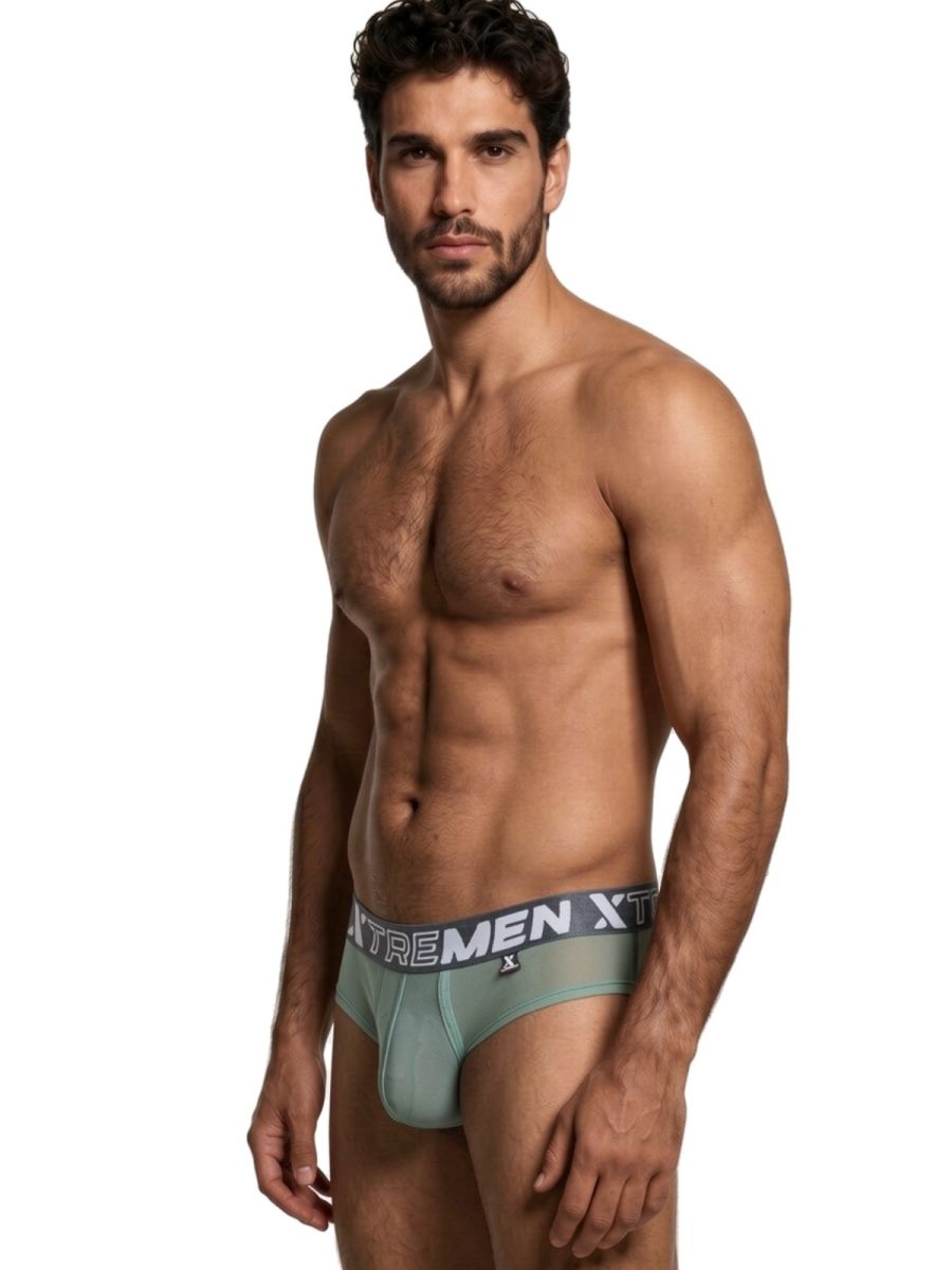 Xtremen 91262 Mens Underwear Sleek Microfiber Mesh Briefs Color Green