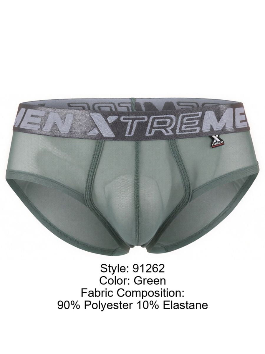Xtremen 91262 Mens Underwear Sleek Microfiber Mesh Briefs Color Green
