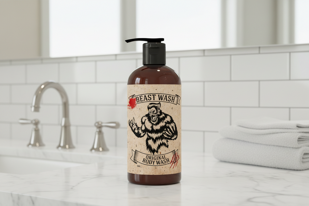 Bottle of Beast Wash Original Body Wash with a bear graphic on a white background